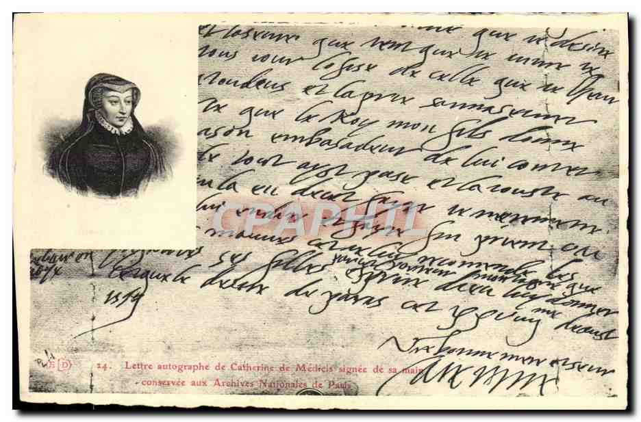 CPA Lettre de Catherine de Medicis 