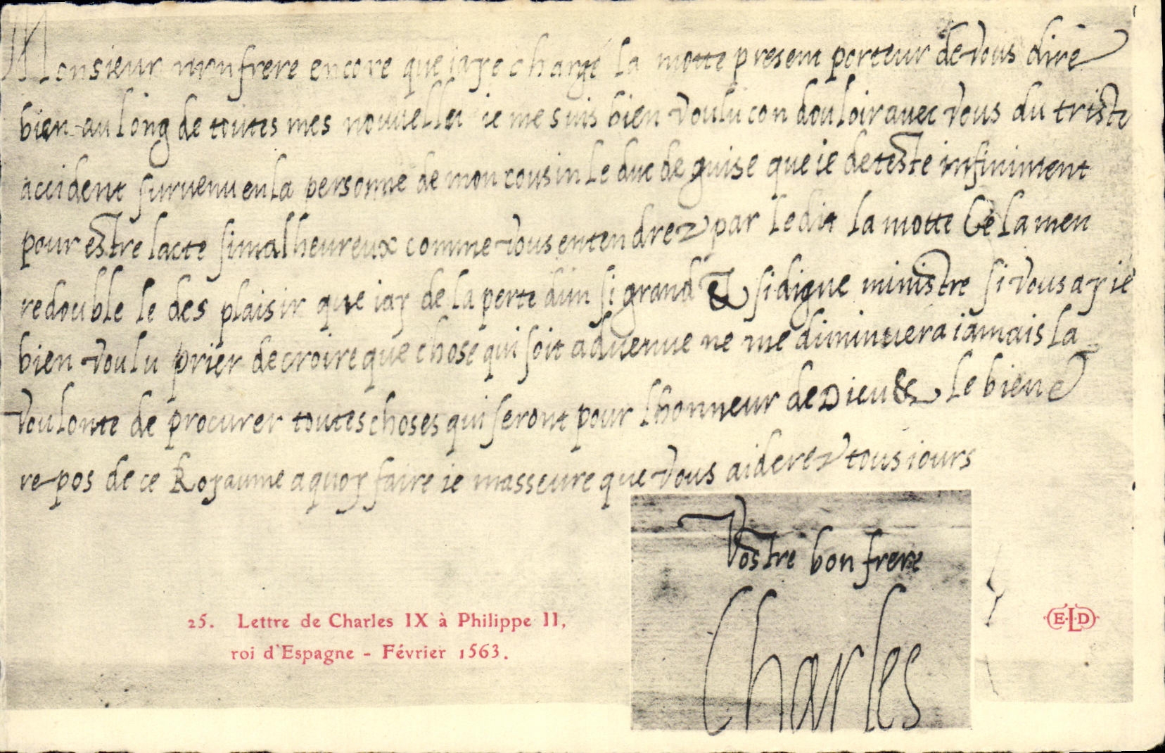 CPA Lettre de Charles IX a Philippe II roi d'Espagne 1563
