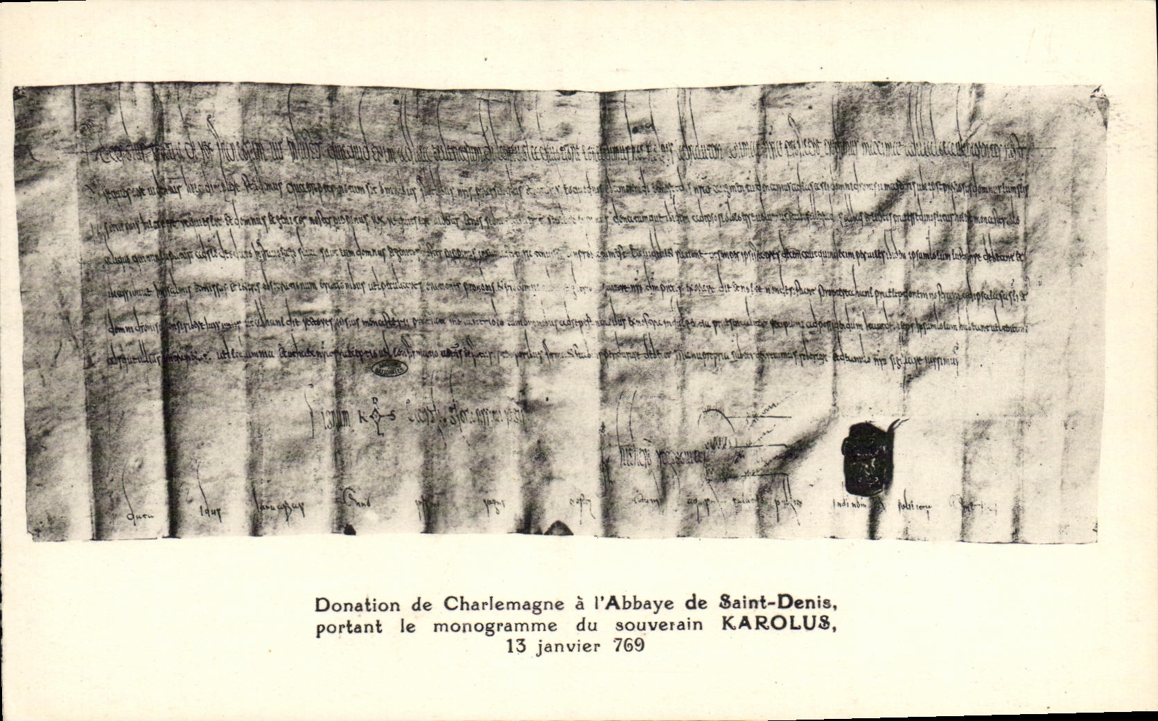 CPA Donation de Charlemagne a l'abbaye de Saint Denis Karolus 769