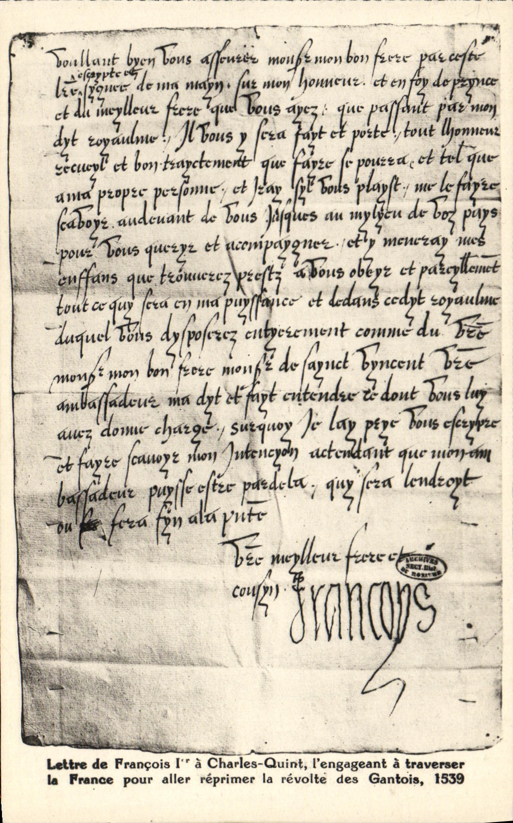 CPA Lettre de Francois 1er a Charles Quint revolte des Gantois 1539
