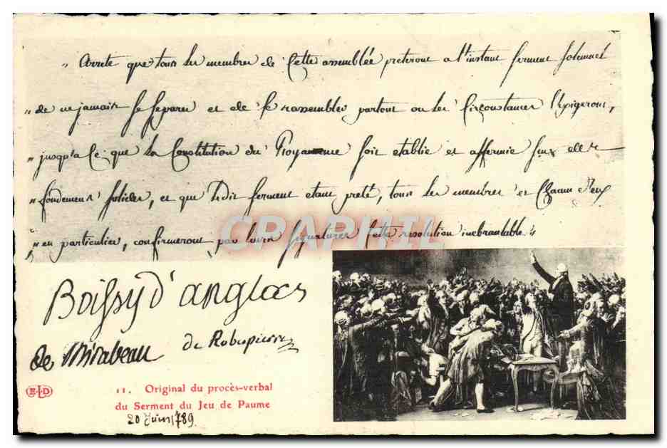 CPA Original du proces verbal du Serment de jeu de paume Mirabeau Robespierre