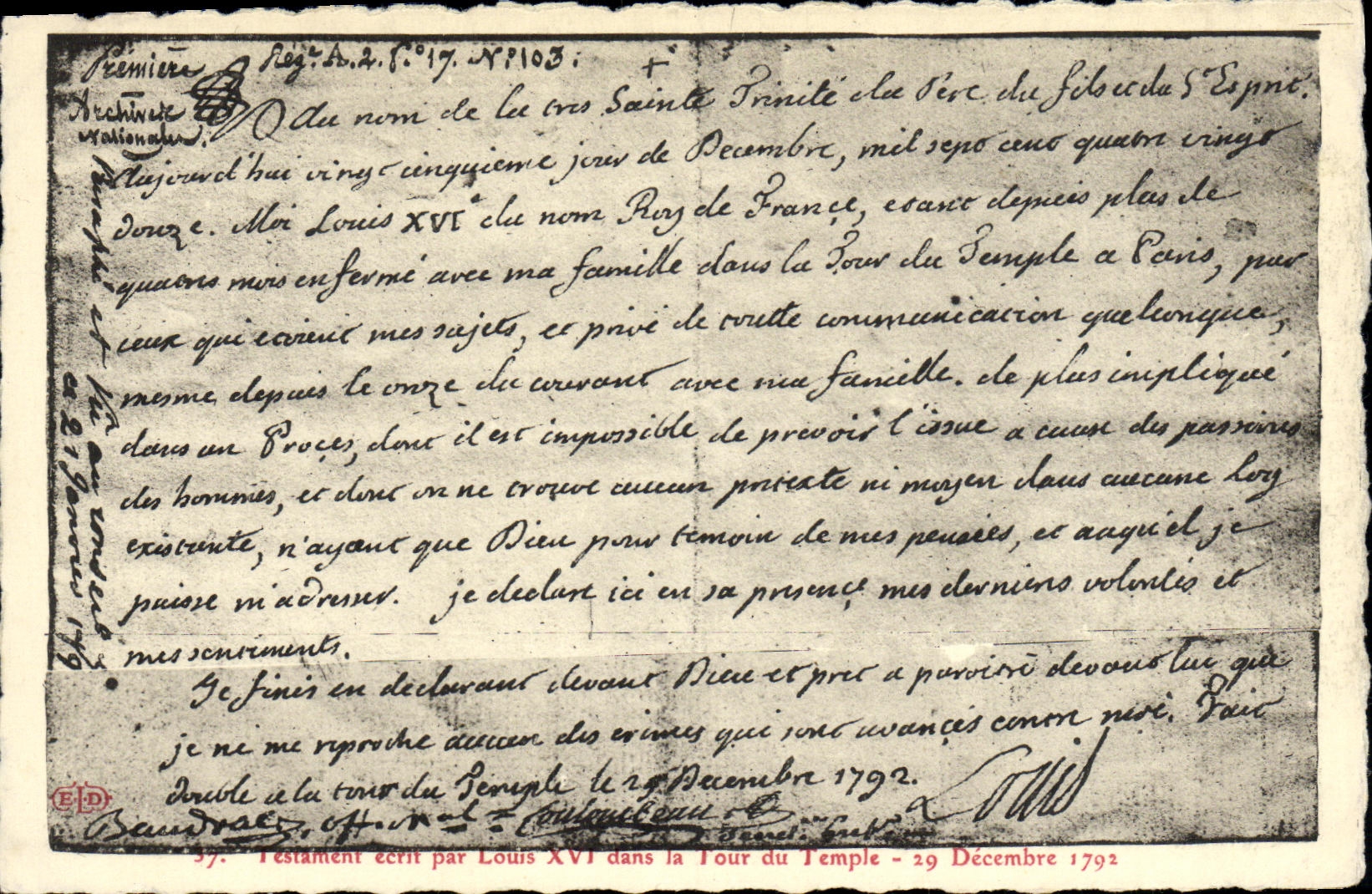 CPA Testament de Louis XVI dans la tour du temple 1792