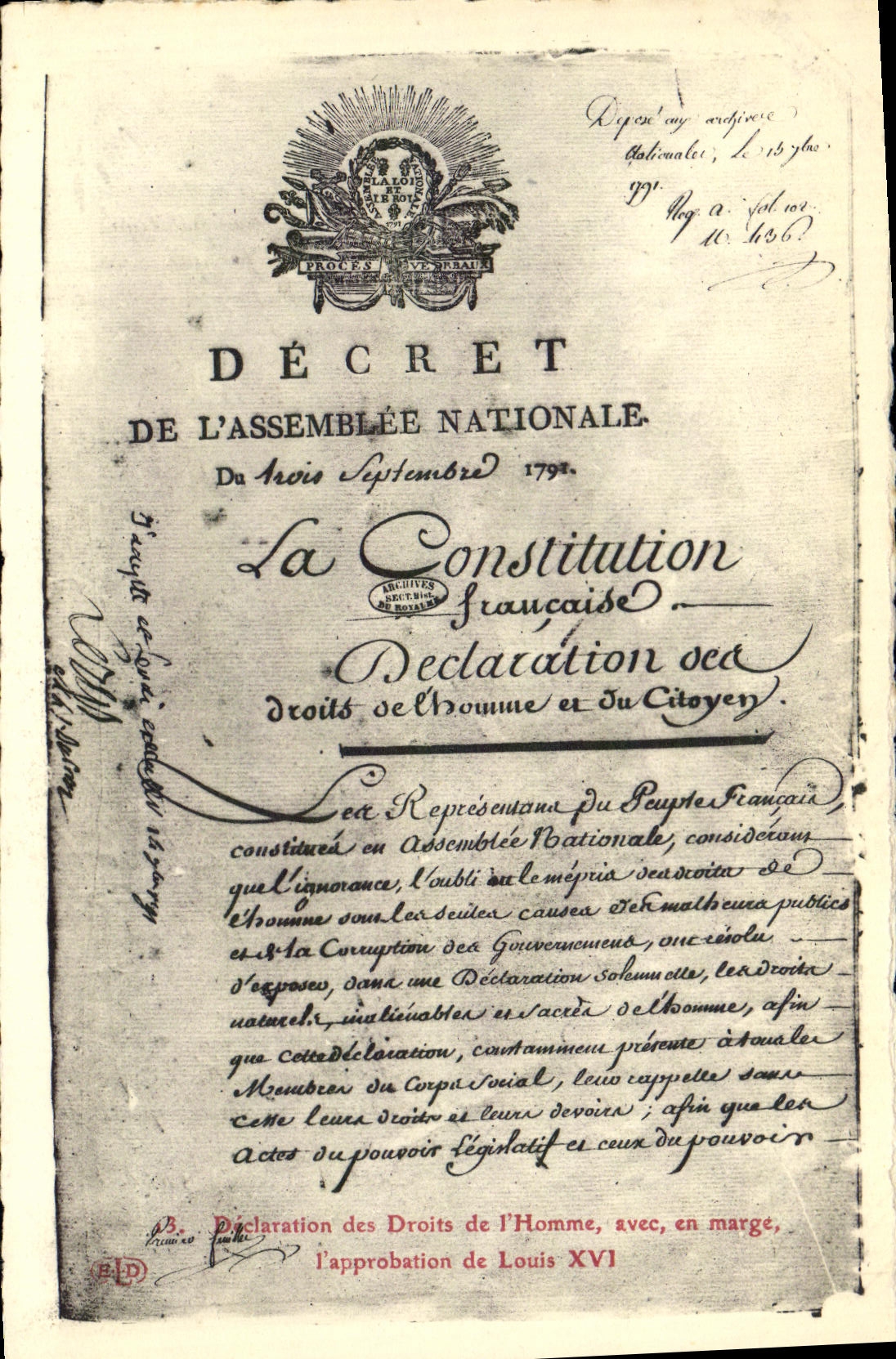 CPA Declaration des Droits de l'homme Louis XVI Revolution 
