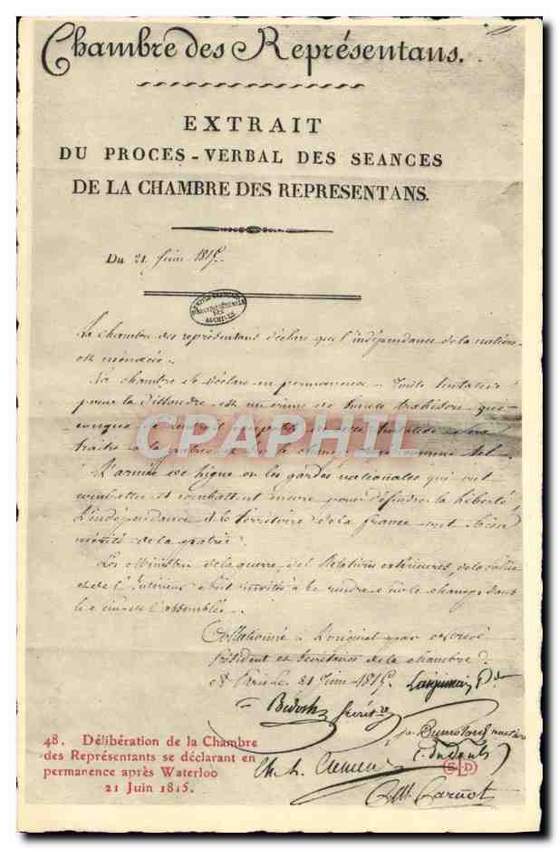 CPA Deliberation de la chambre des Representants Waterloo 1815 Napoleon 1er