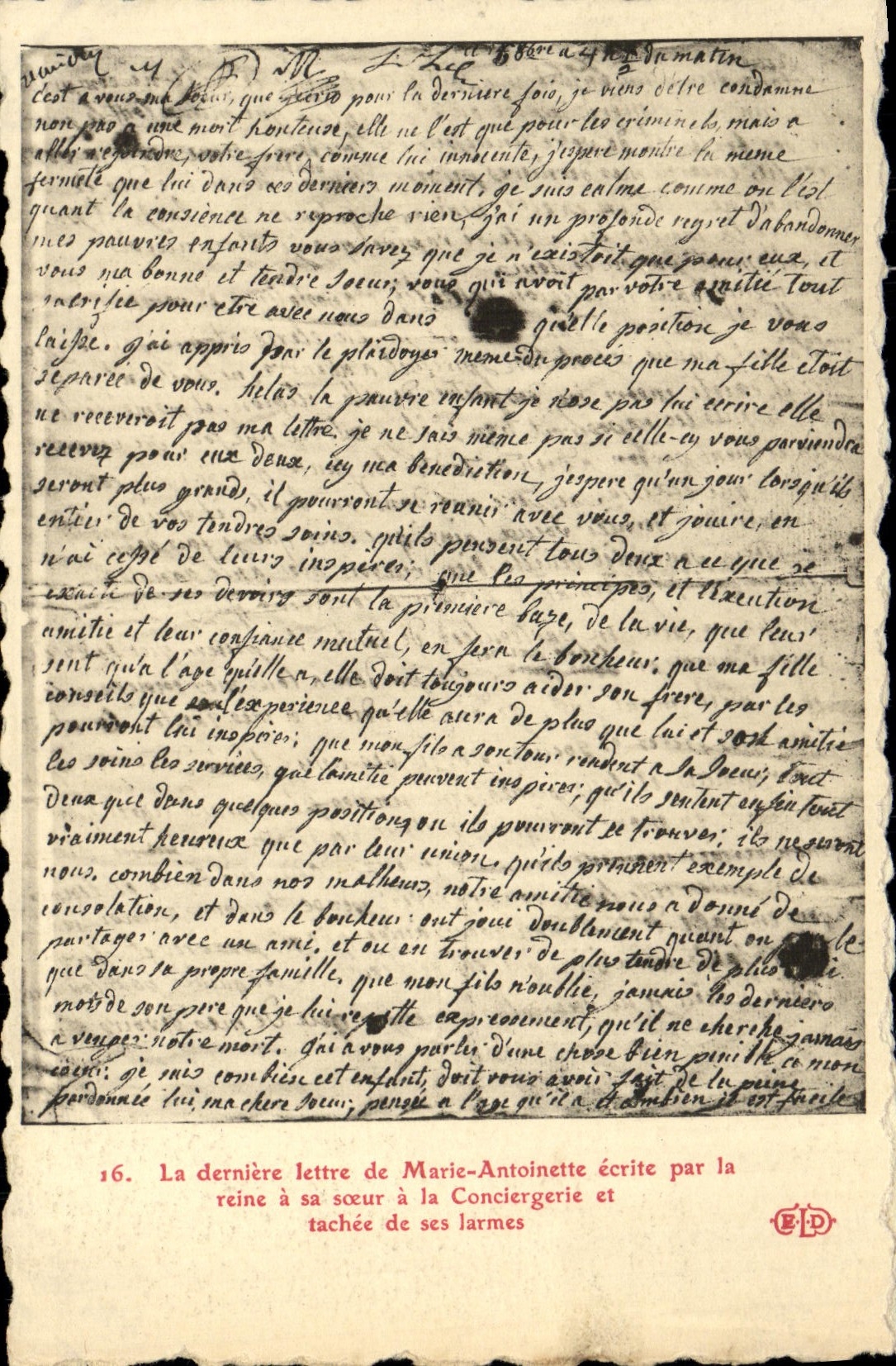 CPA Derniere lettre de Marie Antoinette Conciergerie Paris Revolution