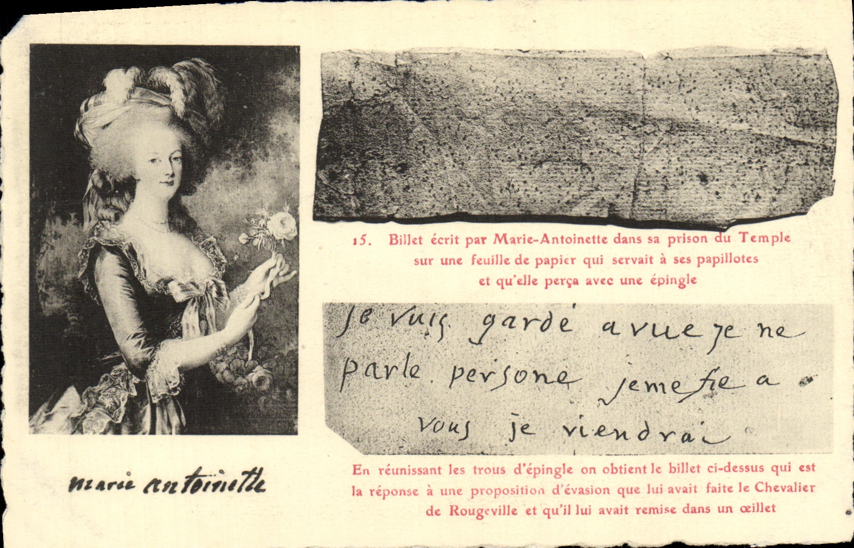 CPA Marie Antoinette Billet ecrit a la prison du temple Revolution 