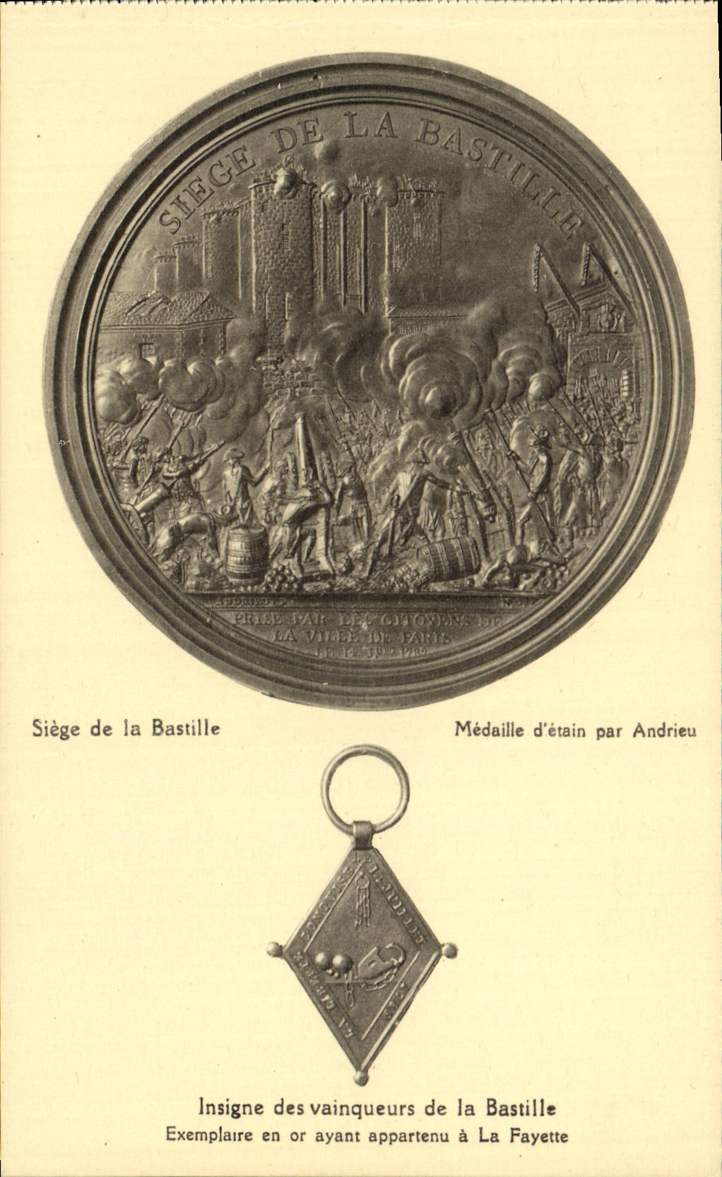 CPA insigne des vainqueurs de la Bastille Revolution 