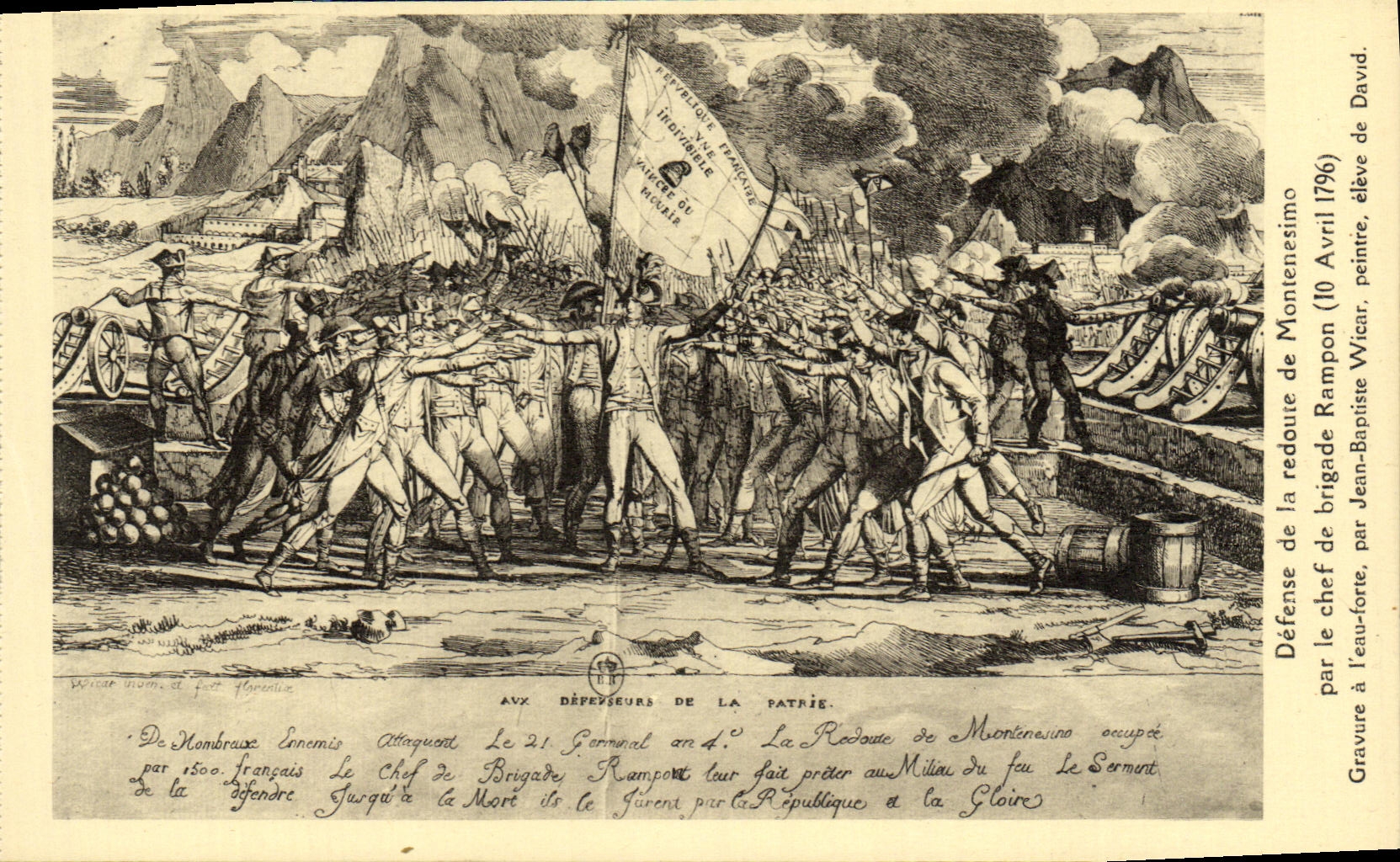 CPA DEfense de la redoute de Montenesimo par le chef de brigade Rampon 1796