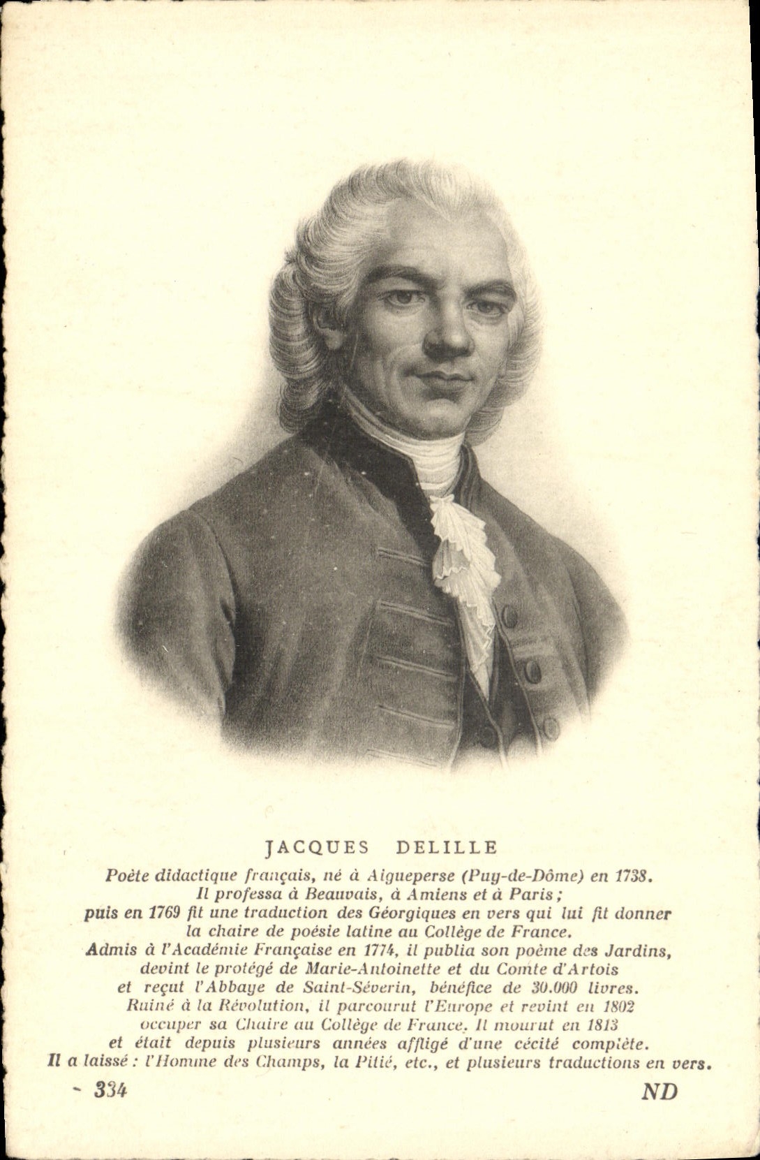 CPA Jacques Delille Poete Aigueperse 1738 Beauvais Amiens Paris