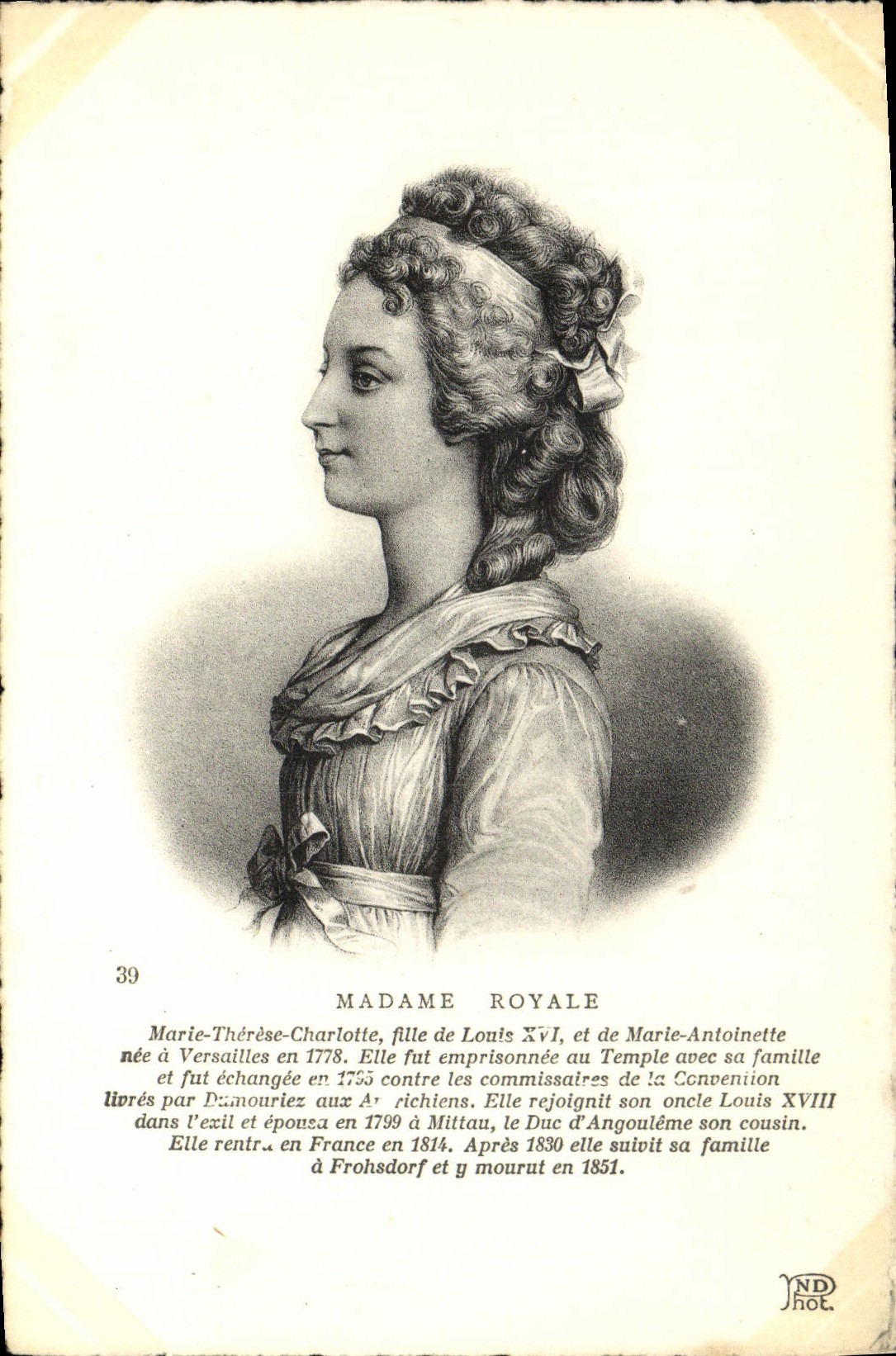 CPA Madame Royale Fille de Louis XVI et de Marie Antoinette