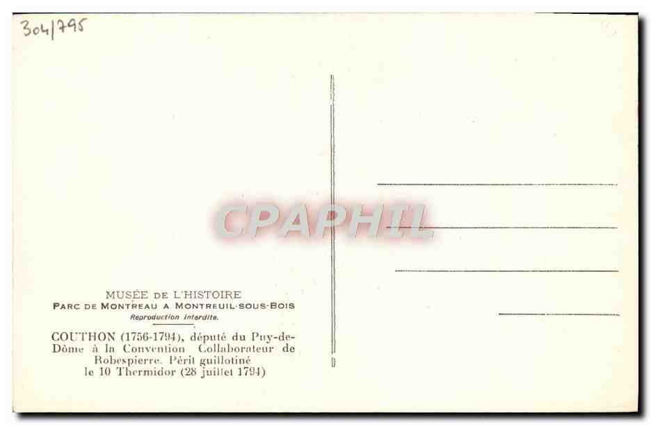 CPA Georges Couthon 1746 1794 Depute du Puy de Dome  — Rückseite