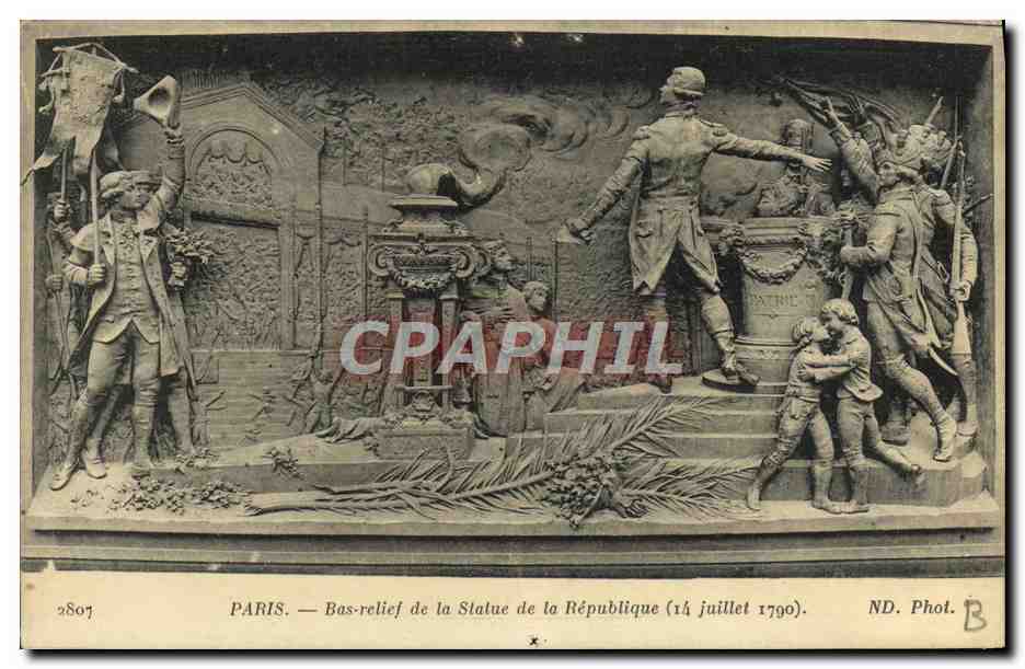 CPA Paris Bas relief de la statue de lla Republique 17 juillet 1790