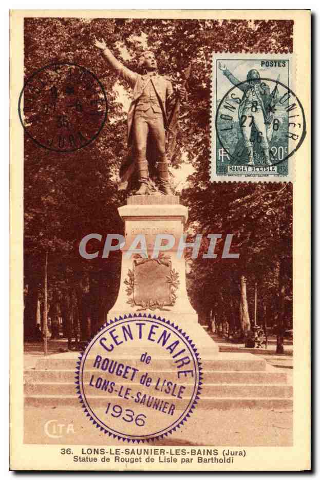 Carte maximum Lons le Saunier les Bains Statue de Rouget de L'Isle 