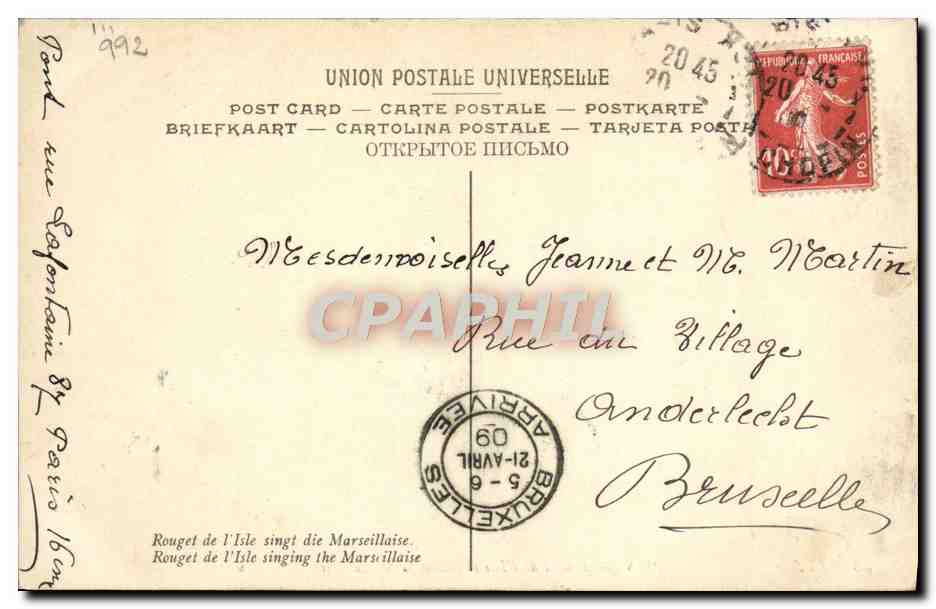 CPA Fils Rouget de L'Isle chantant la Marseillaise  — Rückseite