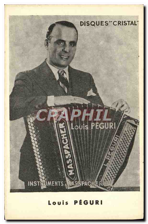 Louis Péguri — Werbung für Schallplatten 'Cristal' und Instrumente von Masspacher — General Music Instrument Manufacturing Company Masspacher