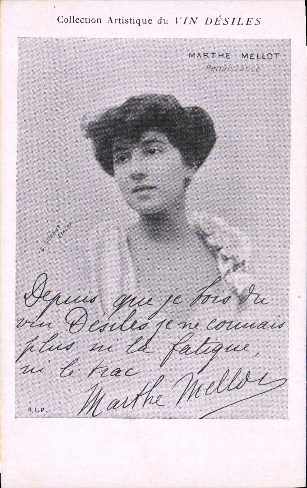 Marthe Mellot — Renaissance — Collection Artistique du Vin Désiles, éditée par G. Dupont Emera