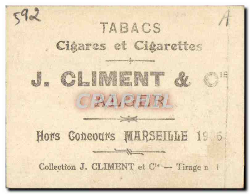 Carte de cigarette Tabacs Climent Alger Artiste Boie Cigarettes Climent — Rückseite