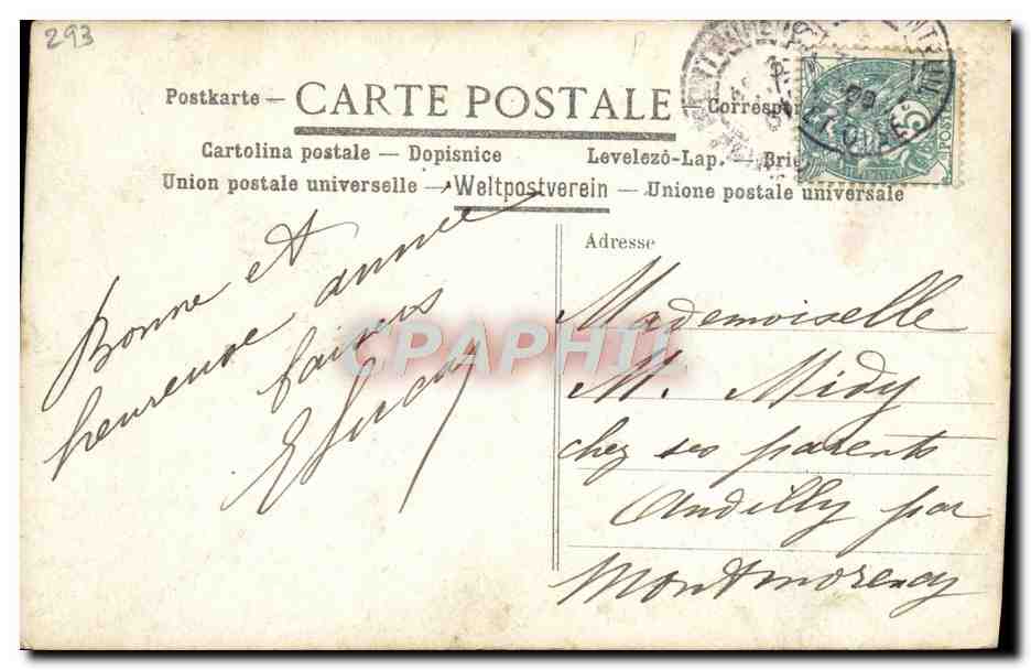 Scène de jardin avec trois femmes et un homme — Bonne Année — éditeur S. n° 0479 — Achterkant