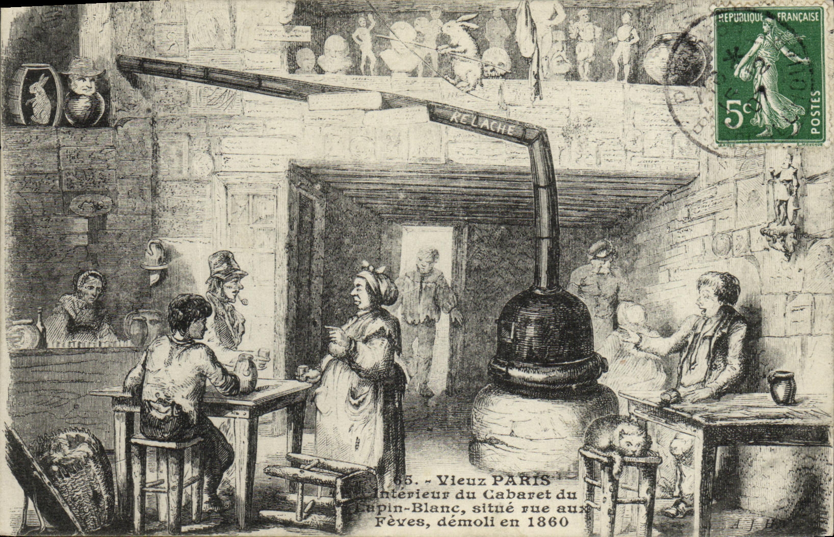 Intérieur du Cabaret du Sapin-Blanc — Paris, rue des Fèves — éditeur Kelache, n°65