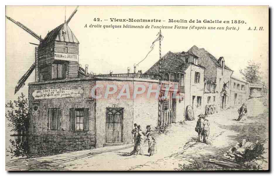 CPA Paris Montmartre Moulin de la Galette en 1850