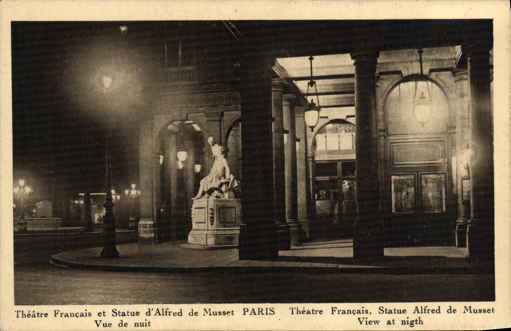 Théâtre Français et Statue d'Alfred de Musset — Vue de nuit — Éditions Paul Luciani, n° 0892