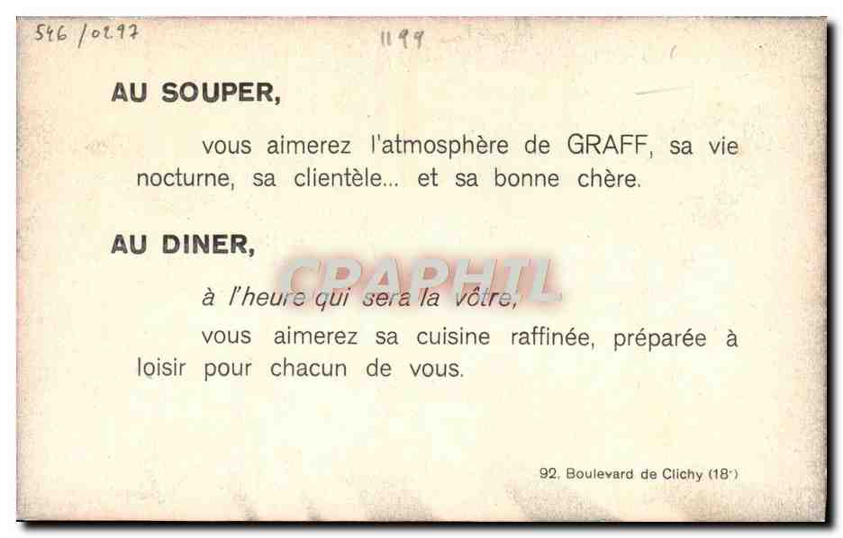 CPA Paris Allons souper a Montmartre Chez Graf Moulin Rouge — Rückseite
