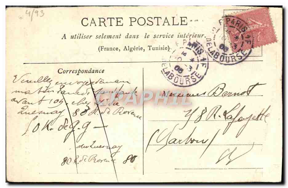 CPA Theatre du peuple Mlle Rachel Angelet — Rückseite