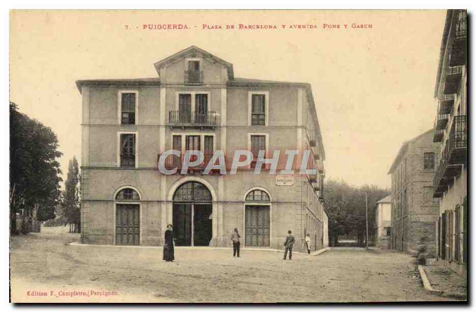 CPA Puigcerda Plaza de Barcelona y avenida Pons y Gasch 