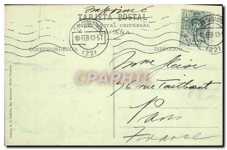 CPA San Sebastian Balneario de la Perla y Miraconcha  — Rückseite
