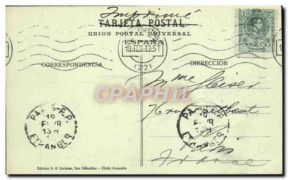CPA San Sebastian Hotel de la Concha  — Verso