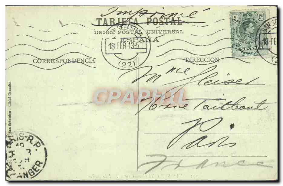 CPA San Sebastian Castea Real de Banos  — Verso