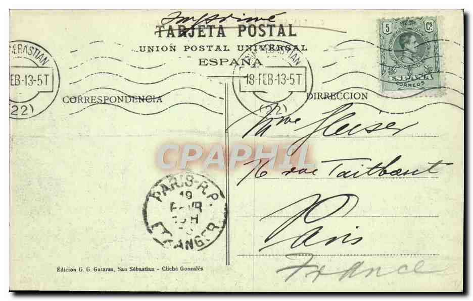 San Sebastián — Vista general de la Playa — Édition G. G. Gavarra — Verso