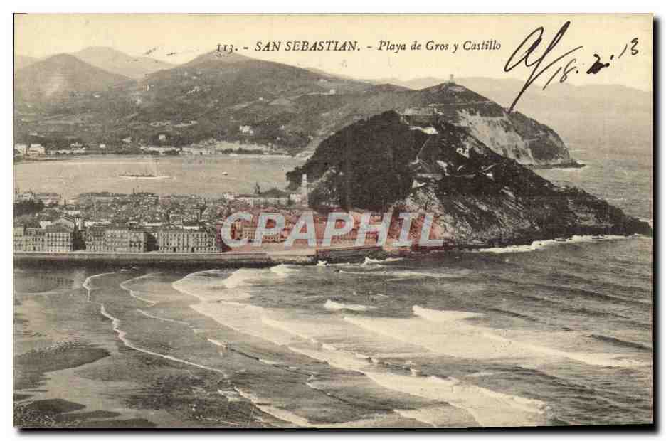 CPA San Sebastian Playa de Gros Y Castillo 