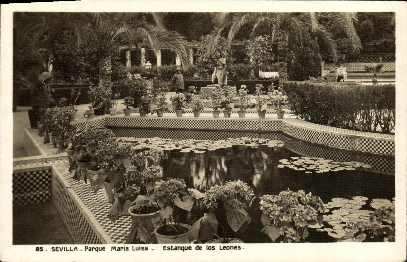 CPA Sevilla Parque Maria Luisa Estanque de Los leones Lion
