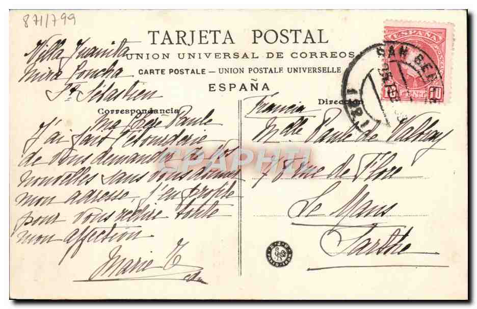 CPA San Sebastian Calle Urbieta  — Back