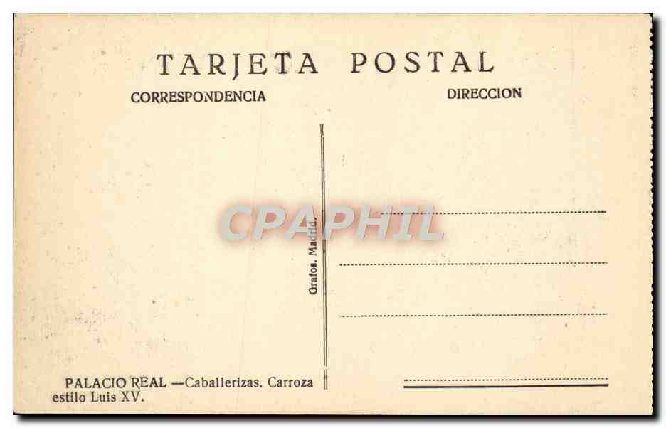 CPA Palacio Real Caballerizas Carroza estilo Luis XV — Back