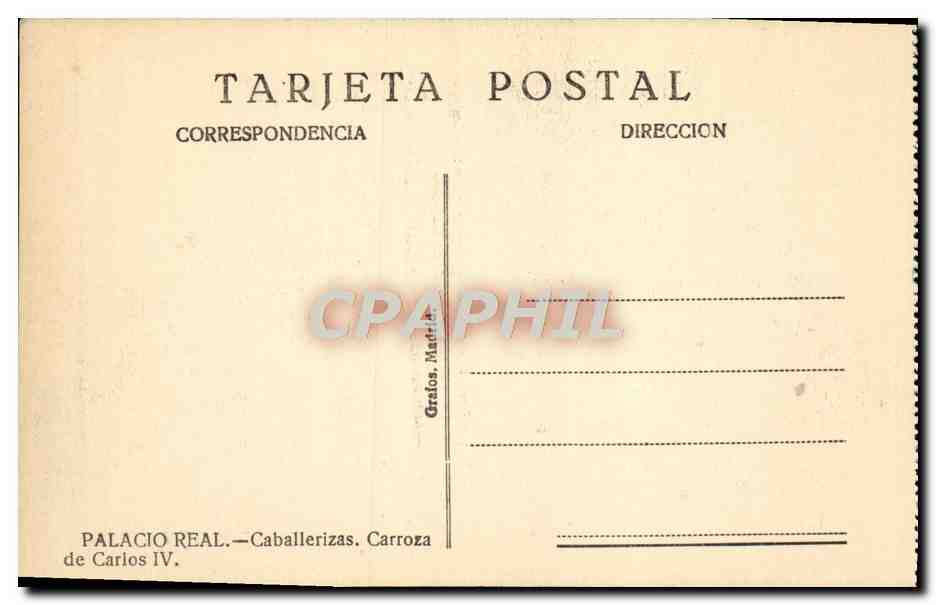CPA Palacio Real Caballerizas Carroza de Carlos IV — Rückseite