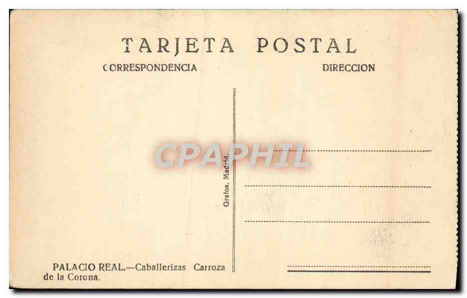 CPA Palacio Real Caballerizas Carroza de la Corona  — Rückseite