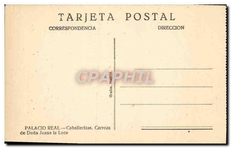 CPA Palacio Real Caballerizas Carroza de Dona Juana la Loca  — Rückseite