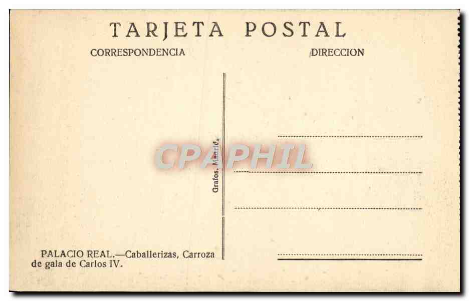CPA Palacio Real Caballerizas Carroza de gala de Carlos lV — Rückseite