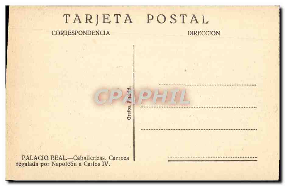 CPA Palacio Real Caballerias Carroaz regalada por Napolen a Carlos IV — Rückseite