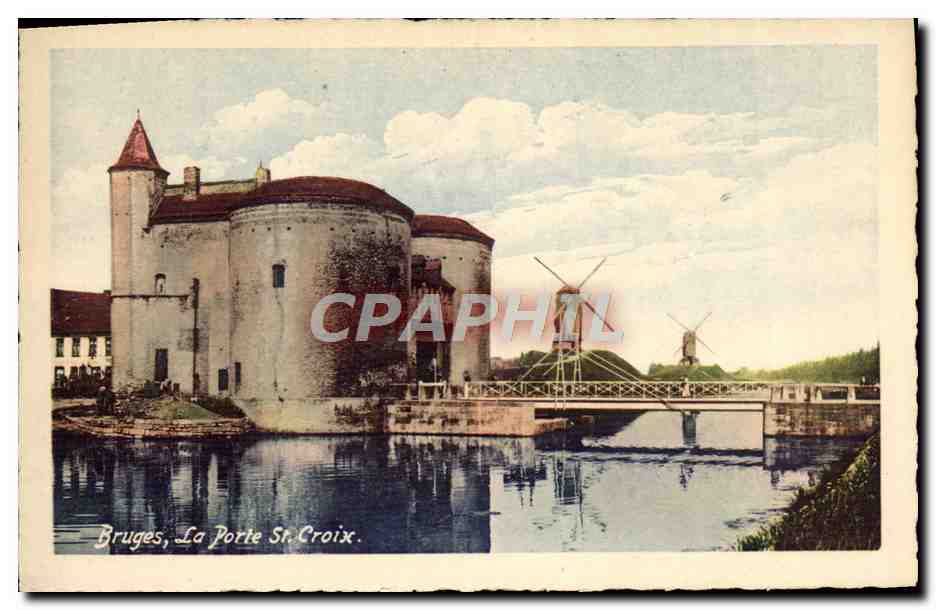 Bruges, La Porte St. Croix — vue avec moulin à vent et canal — Édition Guggenheim & Co., Zürich, Dép. Nr. 17846