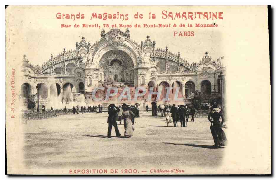 Antike Ansichtskarte Ausstellung Großer Laden der Samaritaine Rue de Rivoli und Straßen des Pont Neuf Paris