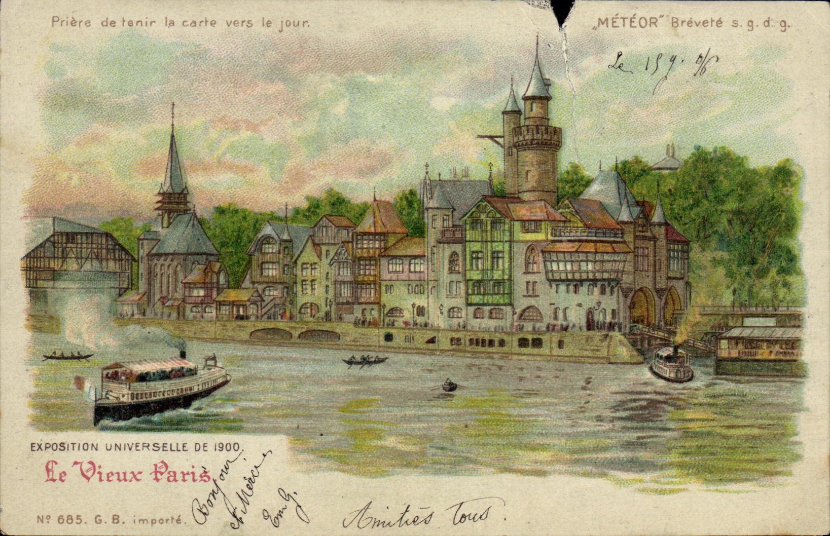 Tarjeta postal antigua Exposición Universal de 1900 París El viejo París