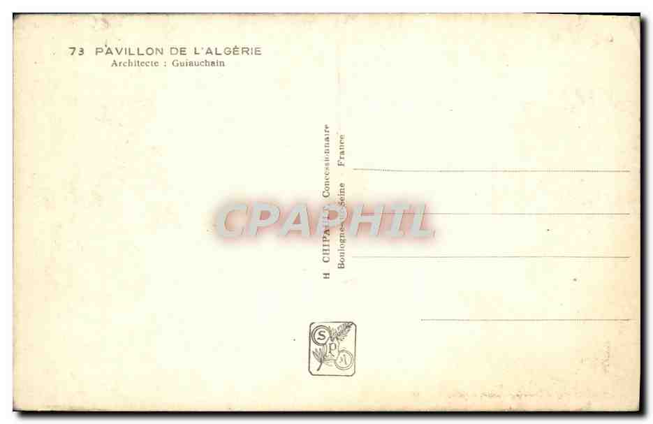 CPA Exposition Universelle Paris Pavillon de l'Algerie — Rückseite