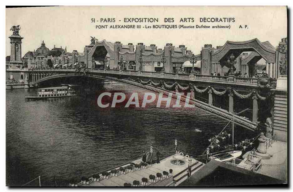 CPA Paris Expostition des arts decoratifs pont alexandre III Les boutiques
