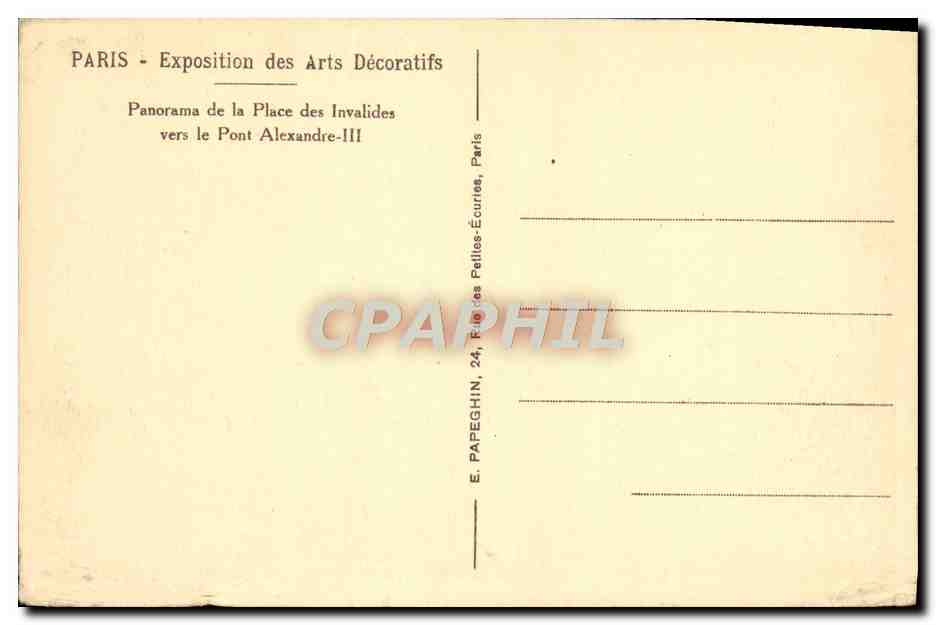 CPA Paris Exposition des arts decoratifs Panorama de la place des invalides vers le pont alexandre III — Reverso