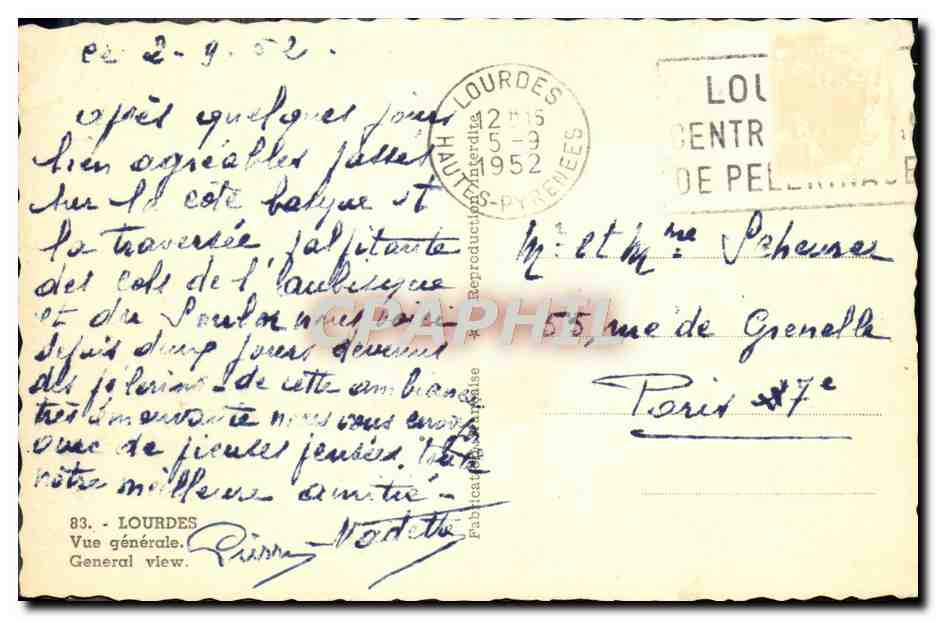 CPA Lourdes Vue generale  — Verso