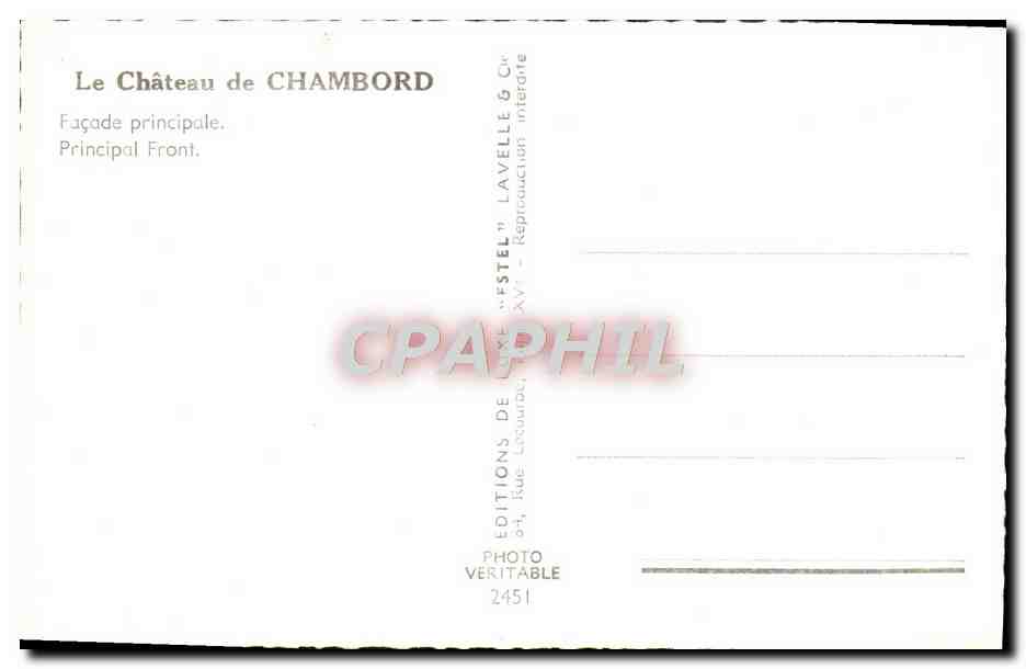Le Château de CHAMBORD — Façade principale — Estel — Verso