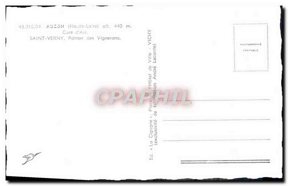 CPM Auzon Care d'Air Saint Verny Patron Des Vignerons — Rückseite